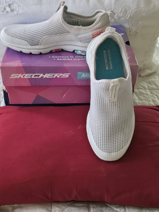 Skechers Shoes - Skechers Go Walk Mesh Top Sneakers-  White w/ Neon Accents